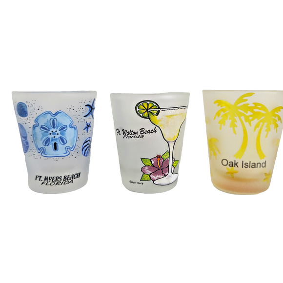 Florida 3 Shot Glasses Ft. Meyers Ft. Walton Oak Island Palm Beach Margarita Bar - Picture 1 of 9
